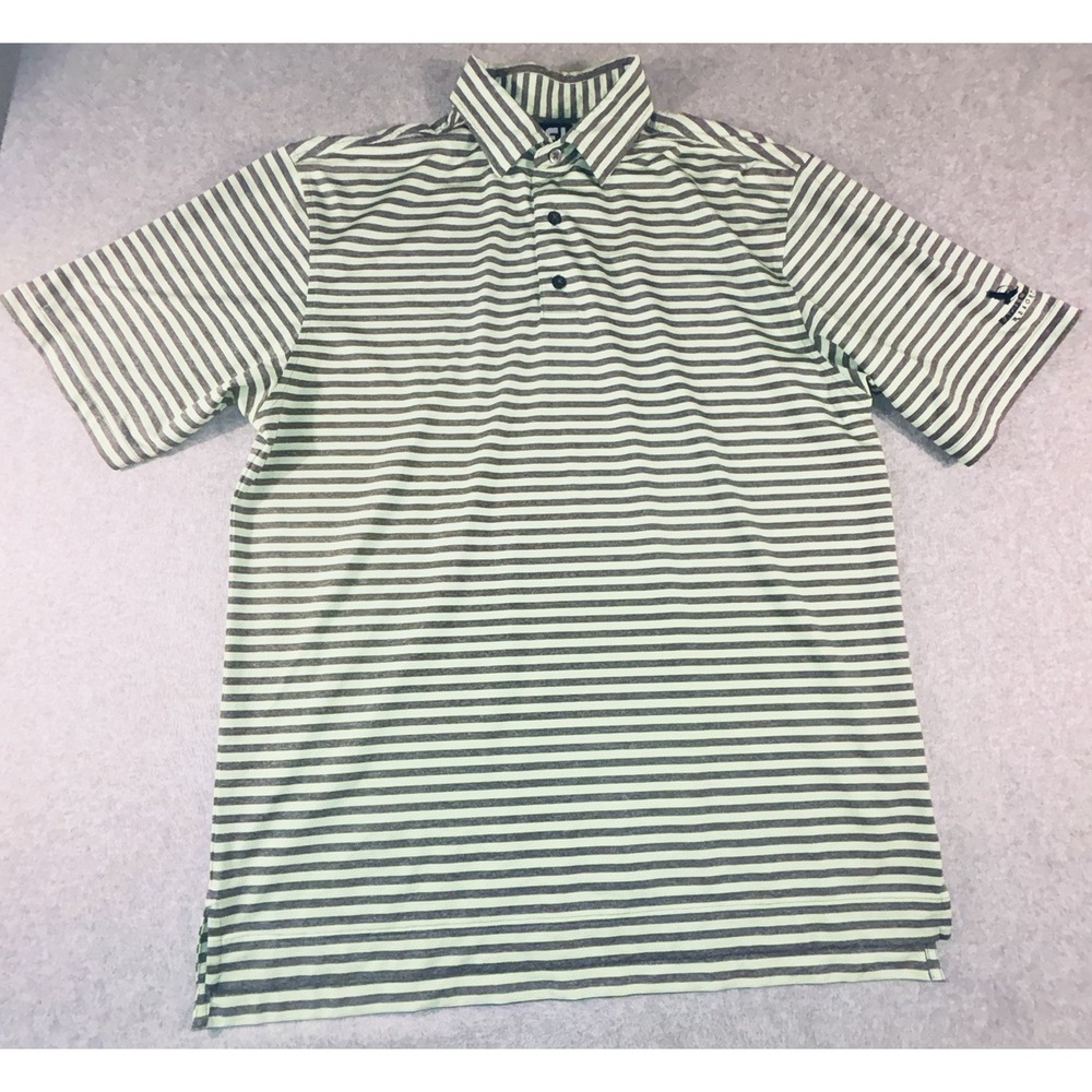 FootJoy FJ Golf Polo Shirt Mens Large Green Gray Striped Eagle Crest Resort 3017